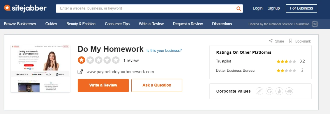 PayMeToDoYourHomework reviews on Sitejabber